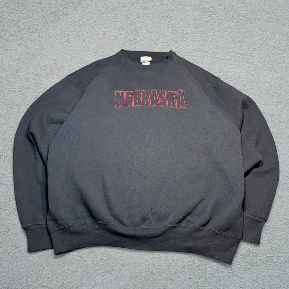 Vintage 20/20 Sport Nebraska Sweatshirt Mens Large Made in USA Black‎ Crewneck